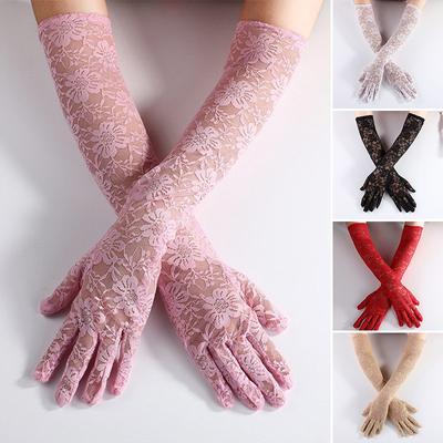 1 Paar Damen Sonnenschutz Armstulpen Handschuhe Spitze Lange Ärmel Handschuhe Fäustlinge Atmungsaktiv Damen Mesh KTB