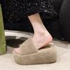Women wearing fluffy slippers outside, new thick-soled small men in autumn and winter, home-style plush cotton slippers women