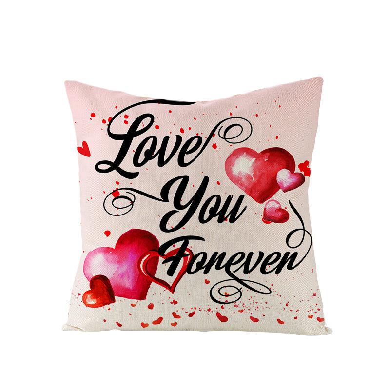 Valentine's Day Pillowcase Linen Print Home Living Room Sofa Cushion Cover Bedroom Bedside Pillowcase