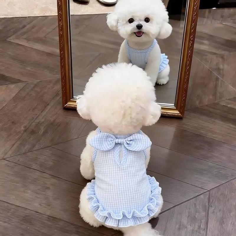 Sun Protection Lace Off-Shoulder Dress Thin Dog Princes Dress Flower Print Princess Skirt Anti-Static Puffy Skirt Small D...