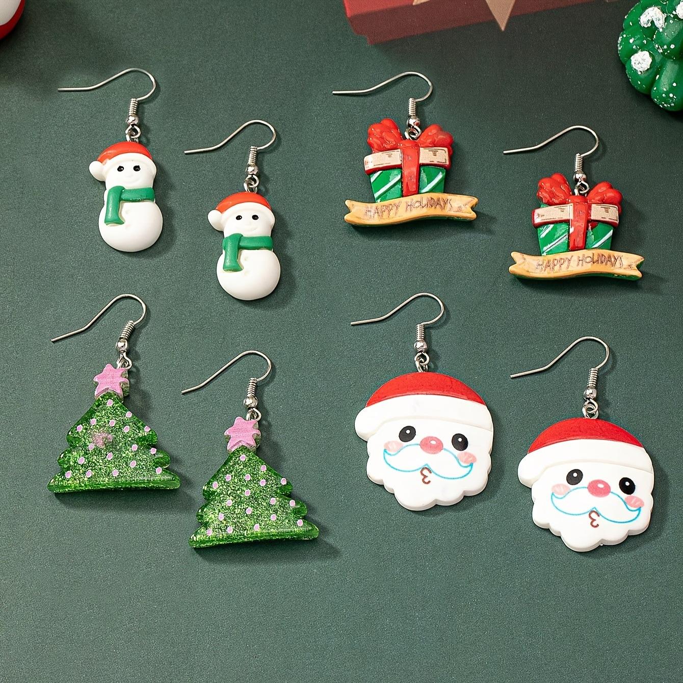 1 Set of 4 Pairs Christmas Earrings Cartoon Acrylic Santa Claus Little Snowman Gift Christmas Tree Set