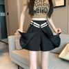 Mode Lässig Hohe Taille Locker Weites Bein A-Linie Rockshorts Koreanisch Sommer Kurze Röcke Damen Unregelmäßig Plissiert Reißverschluss Patchwork Kurz