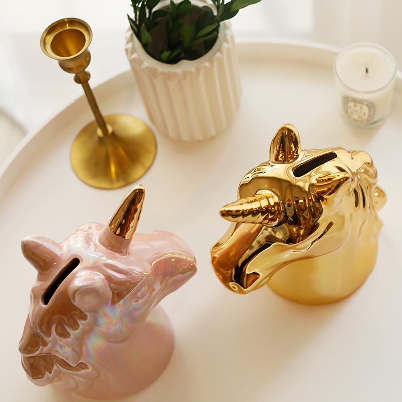 Dekorative Sparschwein-Statuen, Zimmer-Ornamente für Mädchen, Skulpturen, Heimdekoration, moderne Wohnzimmer-Dekoration, Tisch, rosa Einhorn