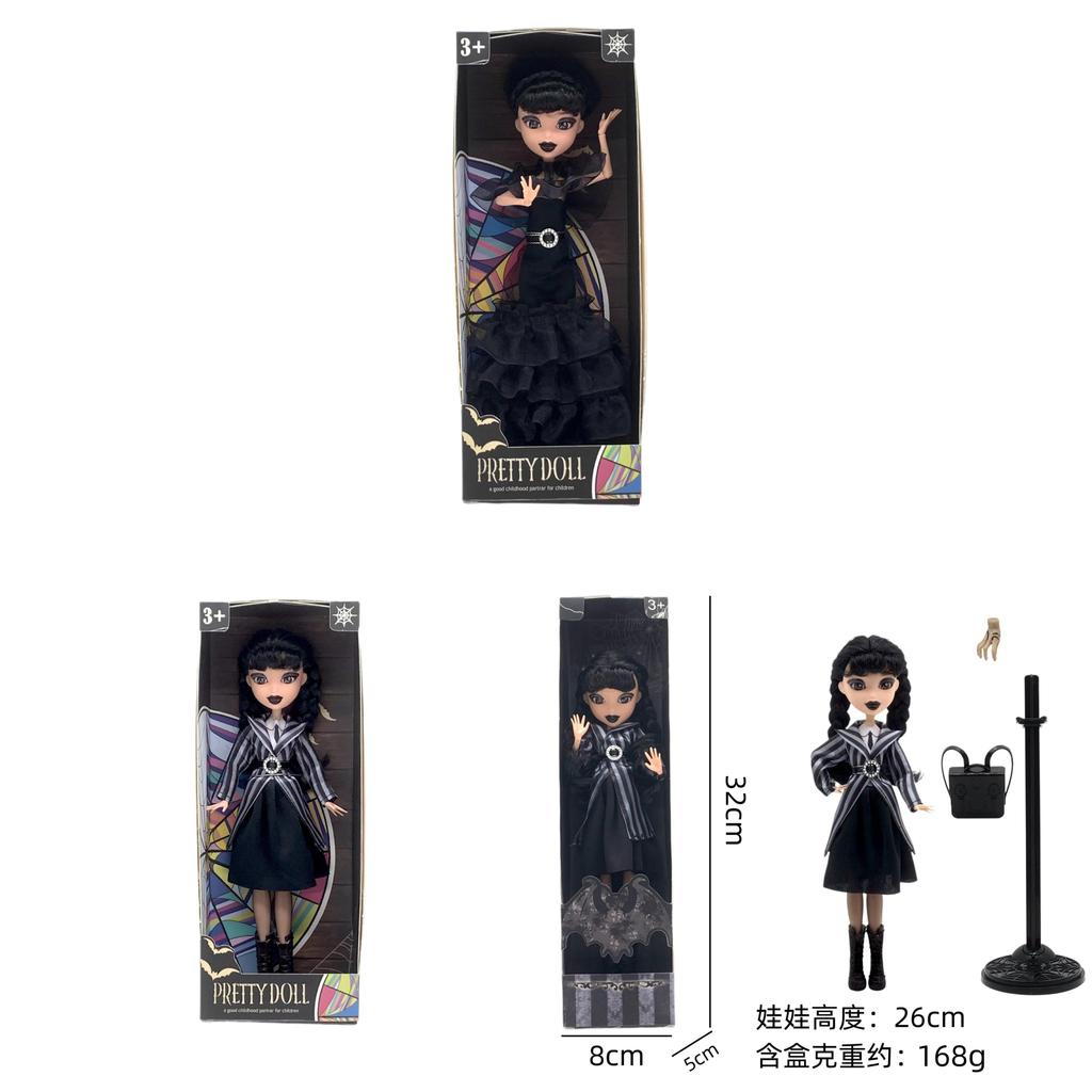 Wednesday Addams 9 Zoll PVC-Puppe mit Schuluniform und dunklem Stil Dekor