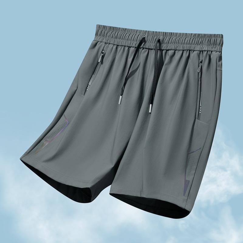 Large Size L-8XL Men's High Stretch Ice Silk Shorts, Sport Five Quarter Pants, Summer Thin Beach Pants