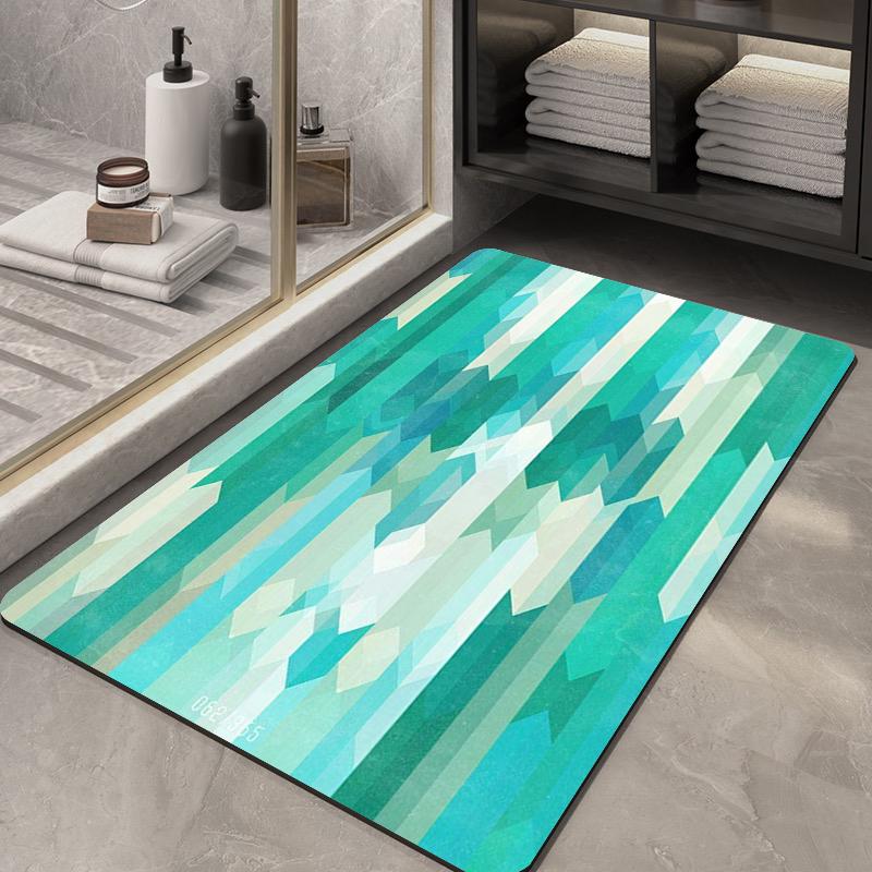Watercolor Stripe Geometric Bath Mat Soft Gradient Line Pattern Non-Slip Silicone Backing Rug