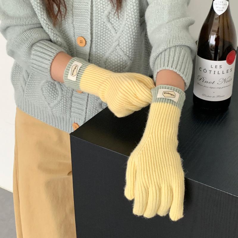 Striped Thermal Gloves Thickened Split Finger Long Gloves Autumn Winter Warm Gloves