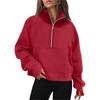 Women's Stand Collar Plus Fleece Solid Color Hoodie Long Sleeve Pocket Loose Half Zip Pullover Hoodie Top