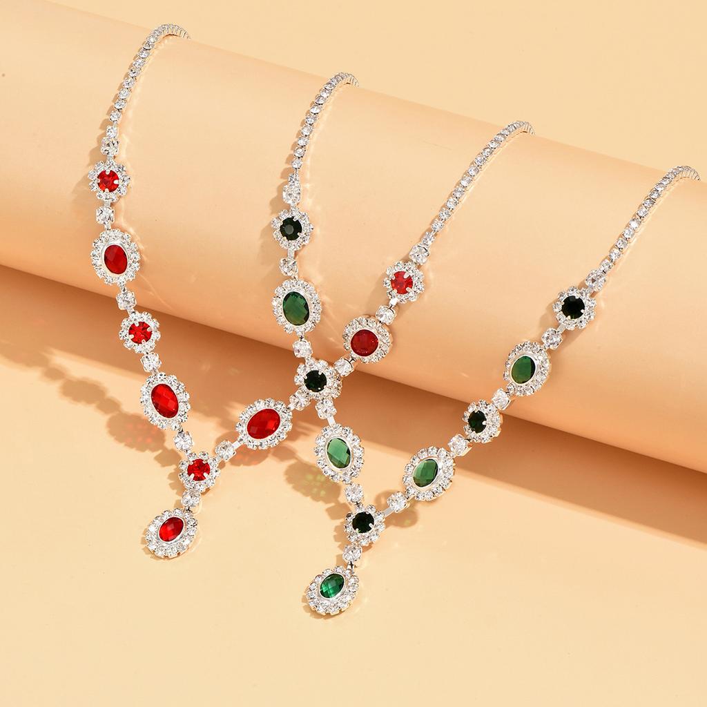 3 Pieces of Women Crystal Droplet Necklace Earrings Set for Wedding Evening Dress Accessories