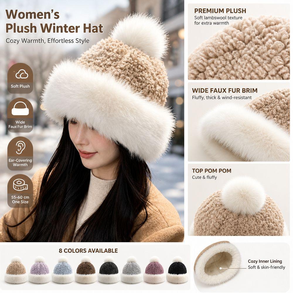 Faux Lambswool Plush Winter Hat Ear Covering Pom Pom Hat Gifts Mongolian Hat Cold Weather Wear