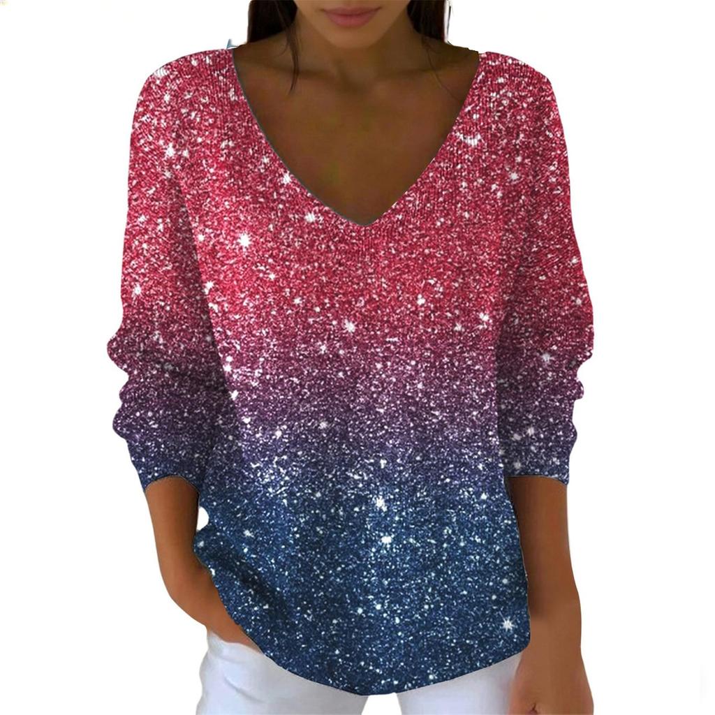 Maglione da donna casual quotidiano a maniche lunghe con scollo a V in finta lana, maglione a trecce con paillettes