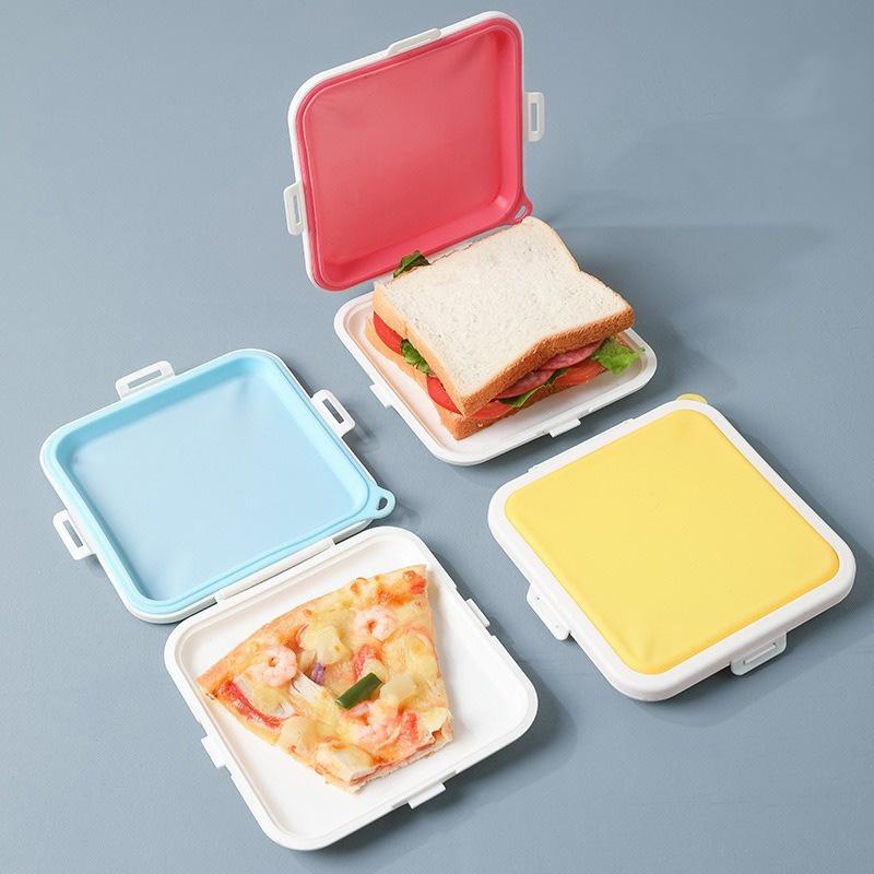 Nouvelle boîte de rangement pour sandwichs grillés en silicone portable, contenants Bento alimentaires réutilisables, boîtes à lunch conservation fraîche, vaisselle micro-ondes