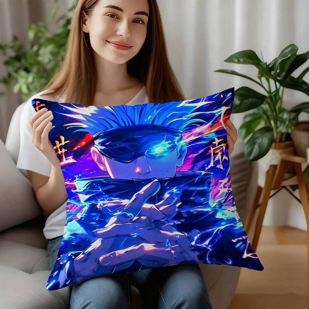 

J-Jujutsu Kaisen Gojo Satoru Pillow Case Short Plush Sofa Decorative Gift Home Double-sided Printing Cushion 12x12Inch