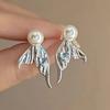 New Exquisite Mermaid Tail Pearl French Zircon Heart Stud Earrings Creative Design Dual Wearability Elegant Fashion