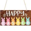 Colorful Rabbit Happy Easter Sign Flowers Pattern Egg Design Wall Decoration Cartoon Style Wooden Material Home Decoration