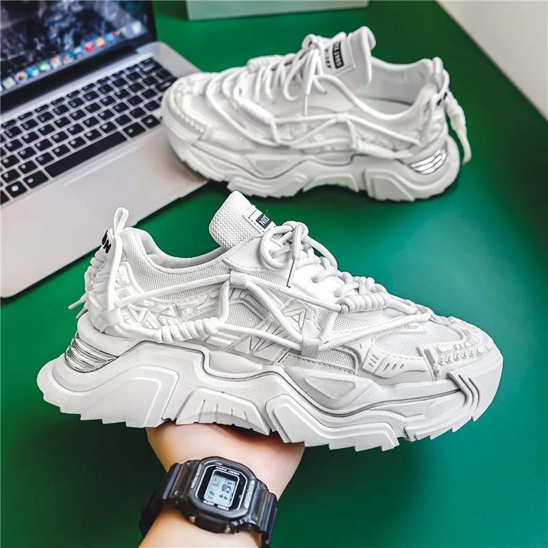 Fashion New Sponge Cake Thick Soled Mecha Dad Shoes for Autumn Teenagers, Versatile Anti Slip Sports Shoes, Trendy Casual White Shoes