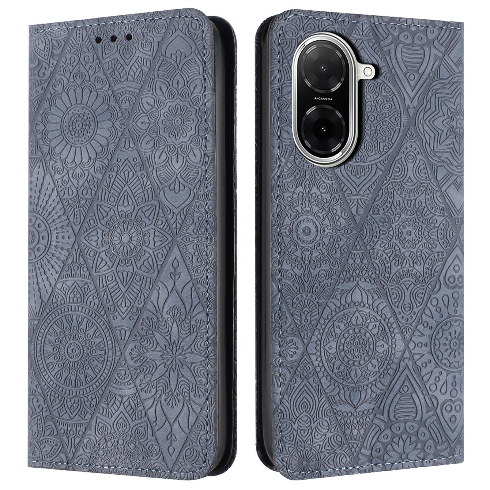 

For Xiaomi Redmi A5 4G (171.7mm) Case Imprinted Flower Wallet Stand Leather Phone Cover Grey