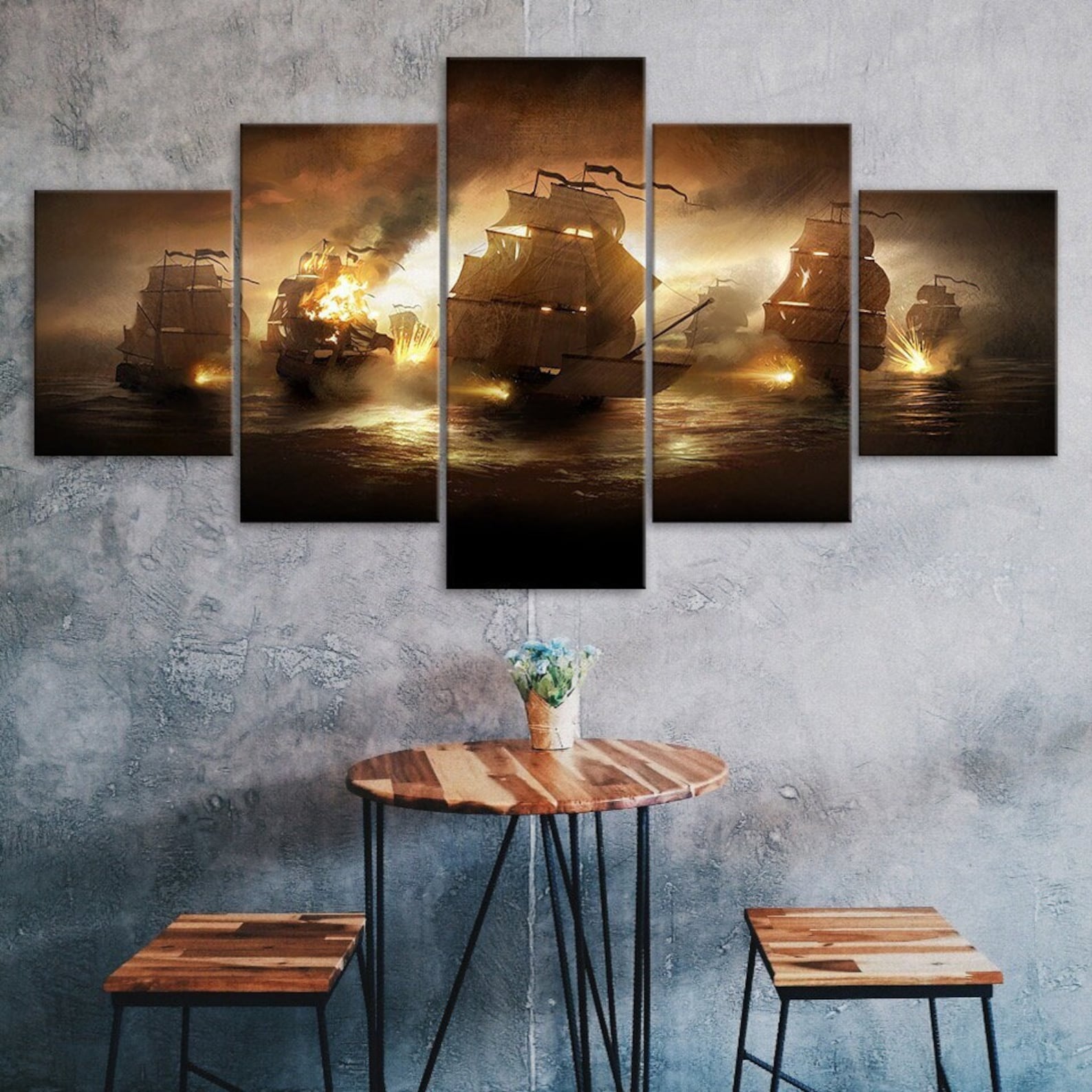

Boat Battleship Sea View Canvas 5 Piece Five Panel Wall Print Modern Art Poster Picture Home Decor Gift For Him For Her 20x35 20x45 20x55cm