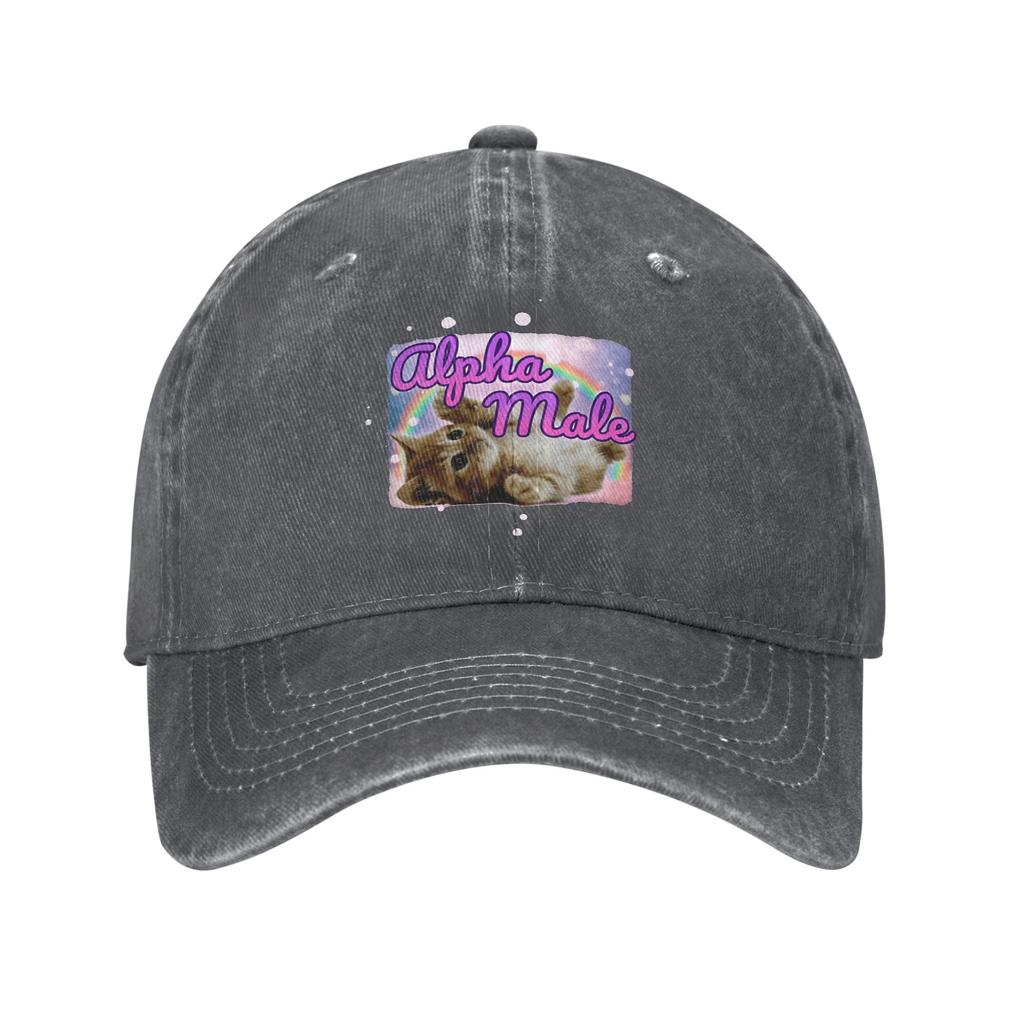 Summer Alpha Male Cat Kitten Funny Meme Baseball Cap Sun  Dropshipping Print Washed Trucker Hat UnisexTeens Fitted Baseball Cap