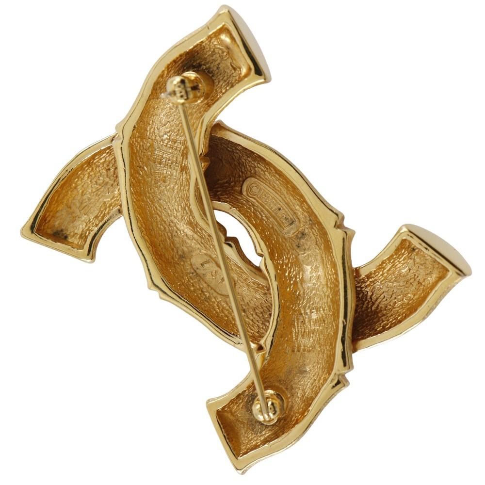 Chanel Bamboo COCO Mark Brooch Vintage Plated Gold 35g Women Used