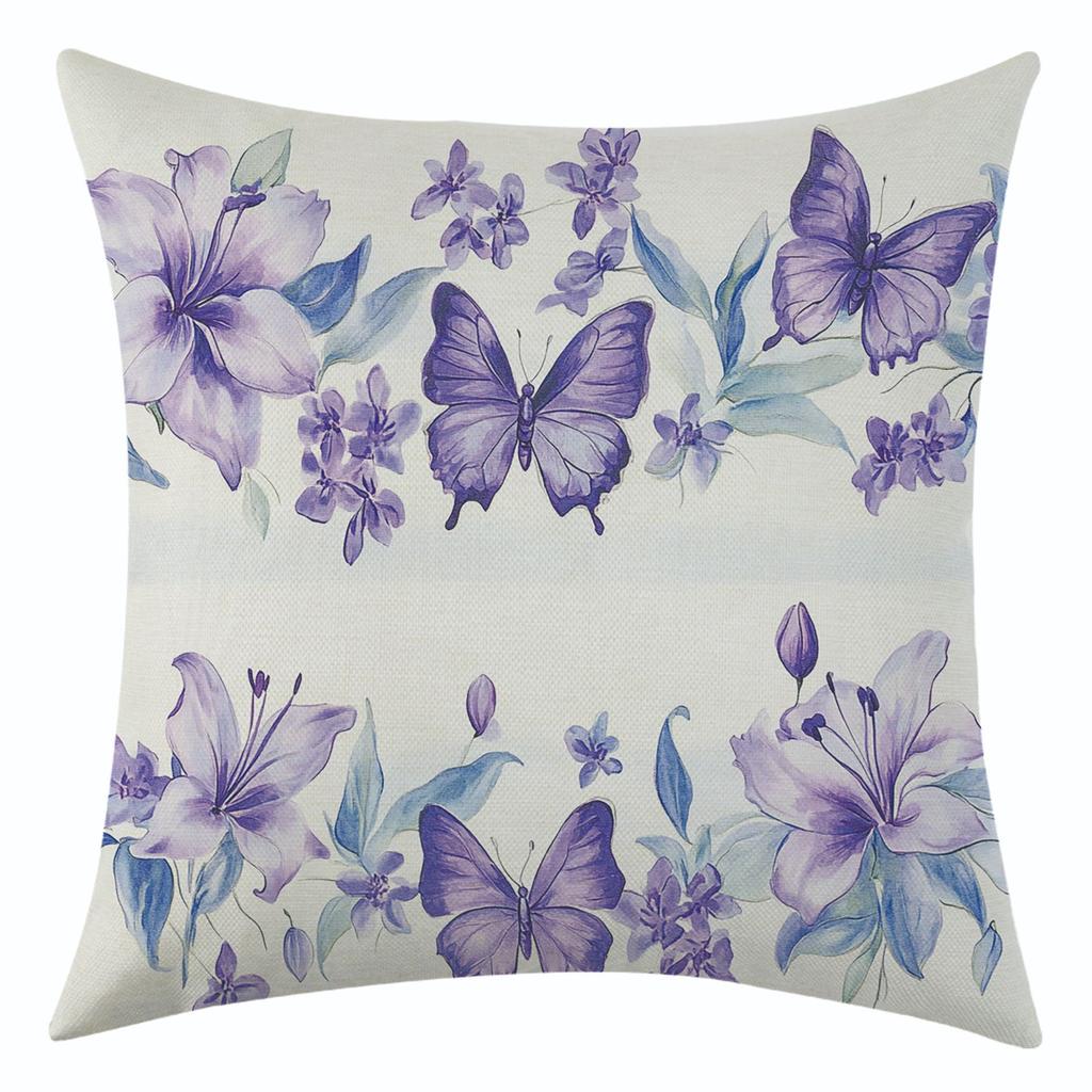 New Purple Flower Butterfly Series Pillowcase for Holiday Decoration and Car Cushion Cover