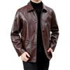Chaqueta de Cuero para Hombre Nueva de Color Verde Medio para Otoño e Invierno de Longitud Media con Solapa Estilo Papá Casual de Negocios Chaqueta para Primavera y Otoño