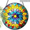 2D Flat Stained Glass Rainbow Mandala Window Decoration, 6.3/7.87inches Colored Glass Plate with Chain, Charming Indoor/Outdoor Sun Catcher Home