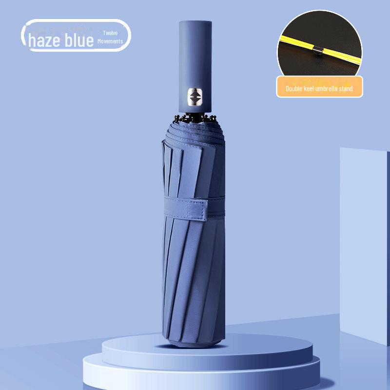 24-Rib Automatic Folding Umbrella: Dual-Use Parasol for Sun & Rain, UV Protection, Customizable for Advertising