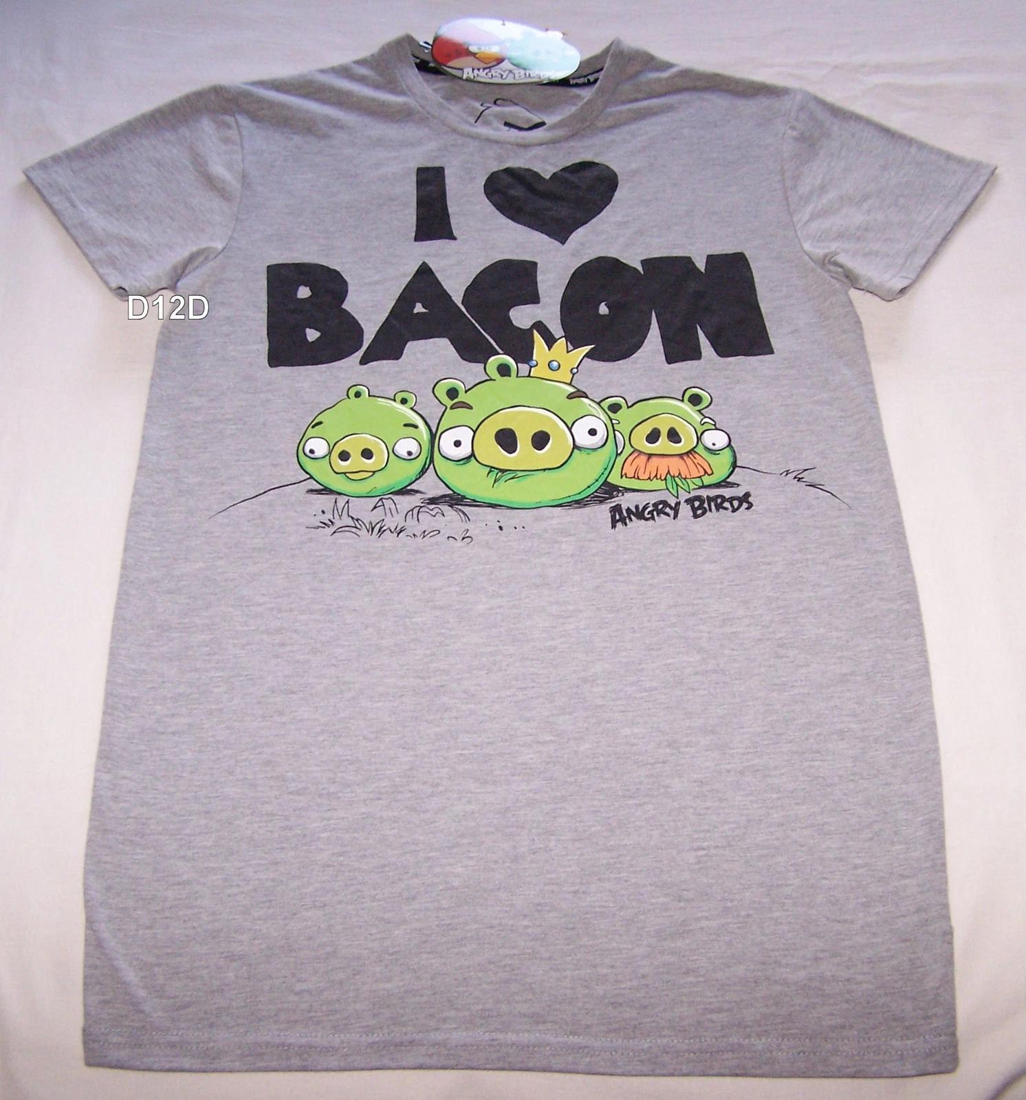 Angry Birds I Love Bacon Mens Grey Printed Short Sleeve T Shirt Size M New 3XL
