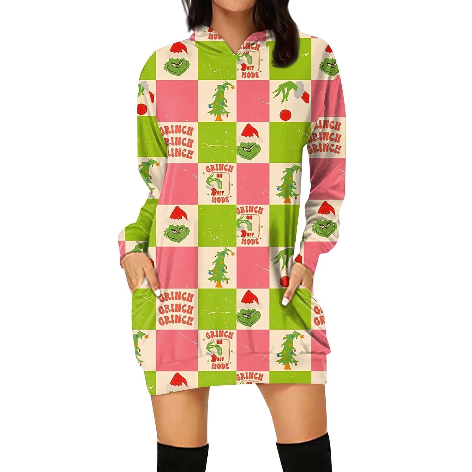 Ladies  Loose Casual Pocket Long Sleeved Hoodie Christmas Printed Sweatshirt Long Top S