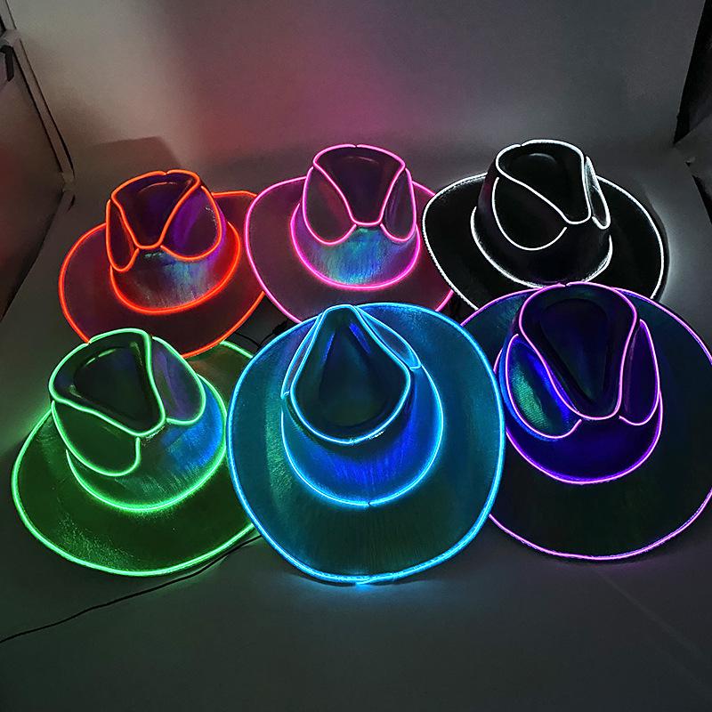 Pearlescent Iridescent LED Light-Up Cowboy Hat for Halloween Party