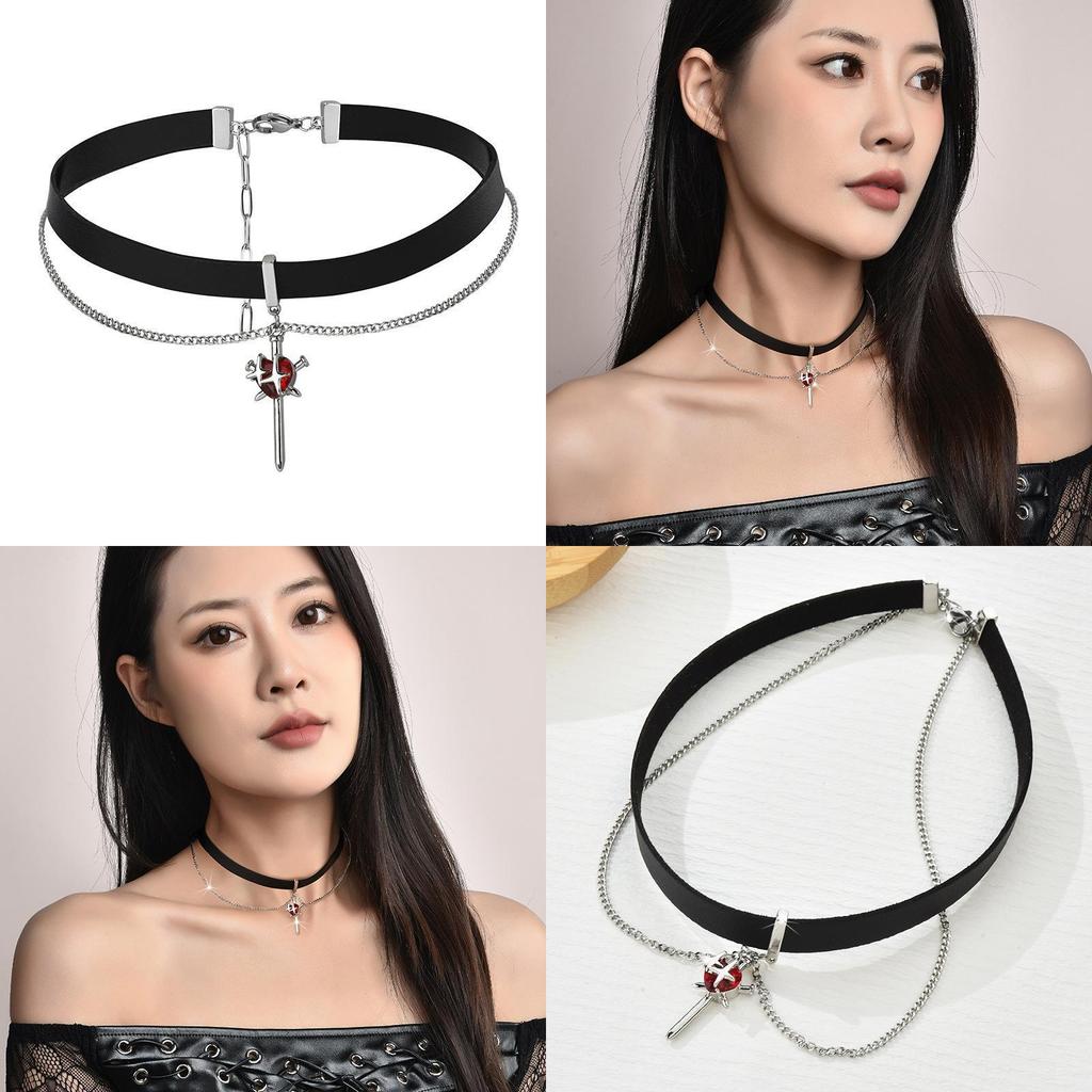 Gothic Night Choker Necklace With Pendant And Eightpointed Star For Women