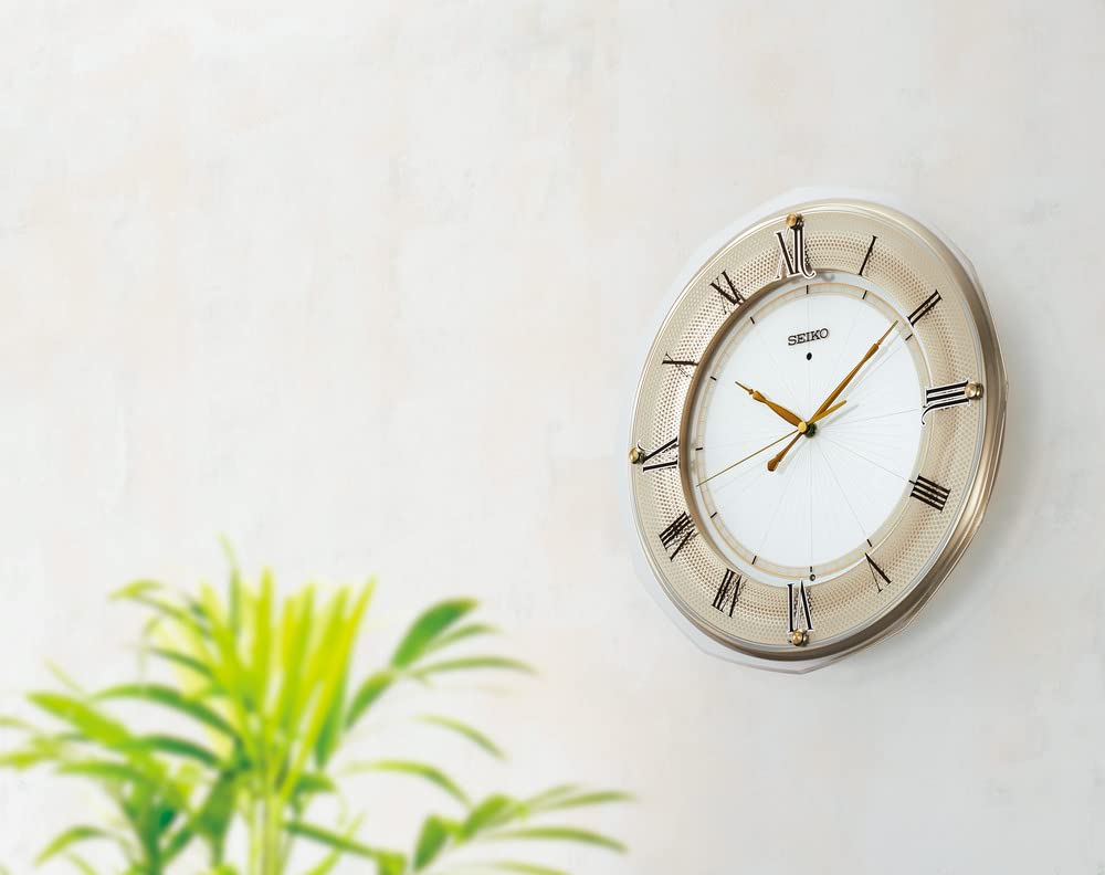 Seiko Clock Wall Clock Radio Wave Light Golden Pearl 340 X 340 X 45mm KX269G