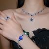 Rhinestone Geometric Flower Water Drop Earring & Necklace Set - Elegant Light Luxury Clavicle Chain