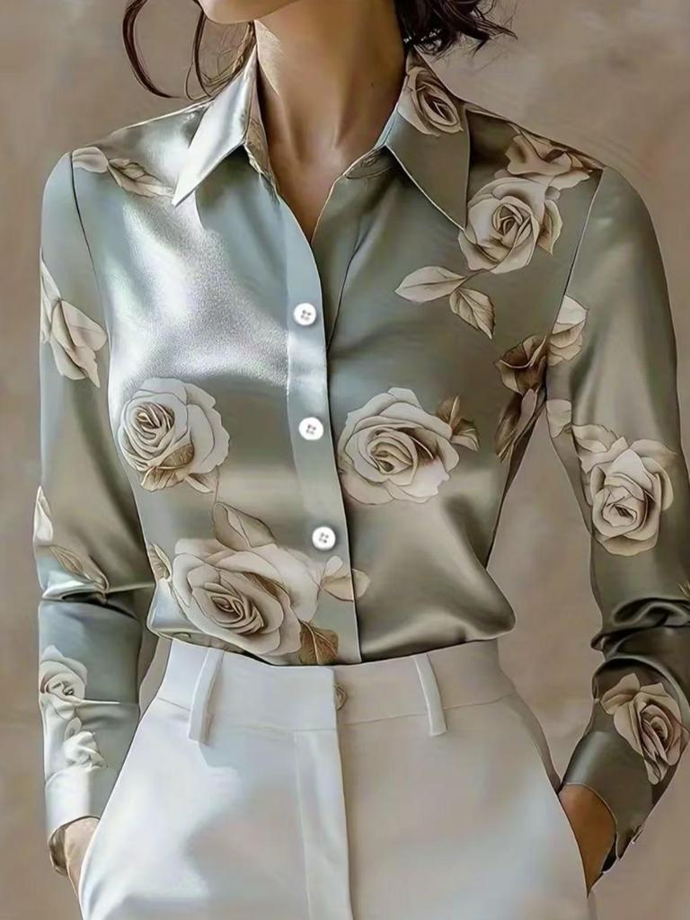 Cross 2026 European & American Retro Floral Long-Sleeve French-Style Women's Shirt
