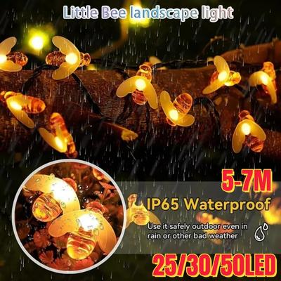 2025 Ramadan Decorations Solar Honey Bee Led String Fairy Light Bee 8 Mode Outdoor Garden Fence Patio Wedding Christmas Garland Lights