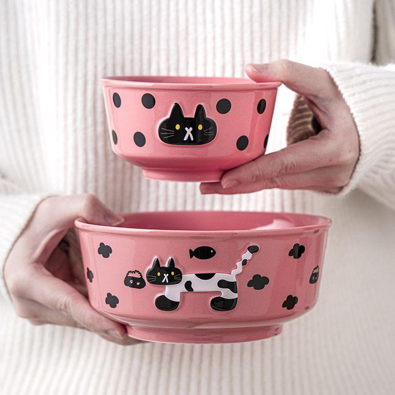 Niedliche Katze Keramik Reisschüssel Suppenschüssel Tasse Wasserbecher Teller Pasta Geschirr Abendessen Teller Set