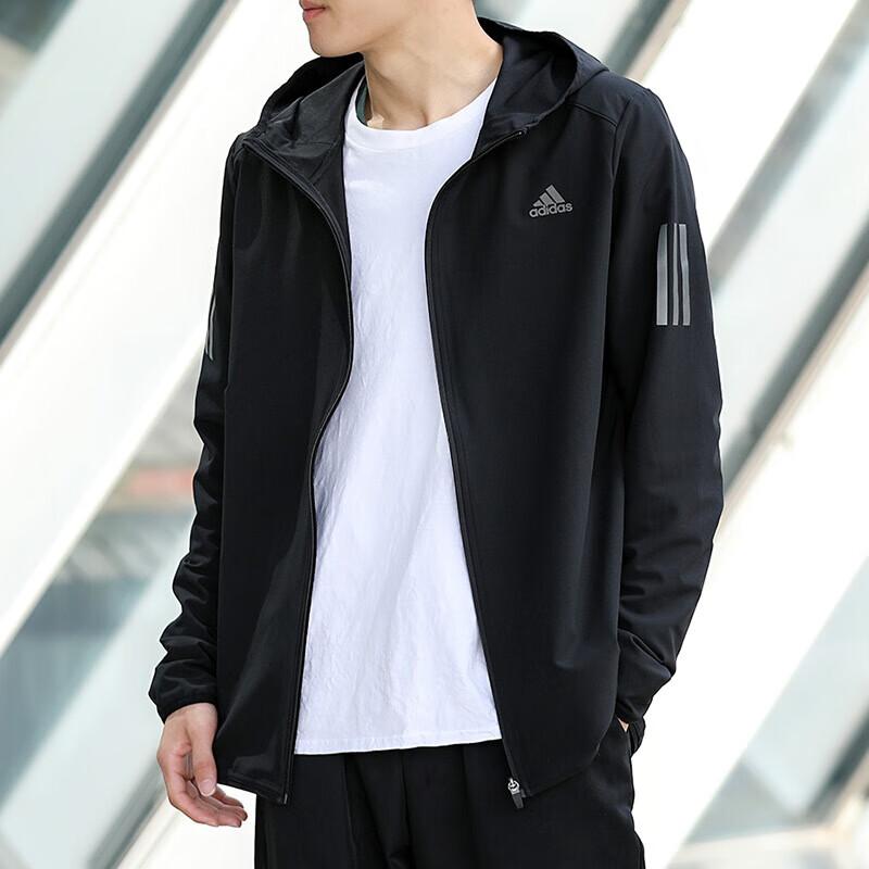 Adidas ნაქსოვი კაპიუშონიანი სპორტული ქურთუკი მამაკაცის გარე ტანსაცმელი შავი CY5776
