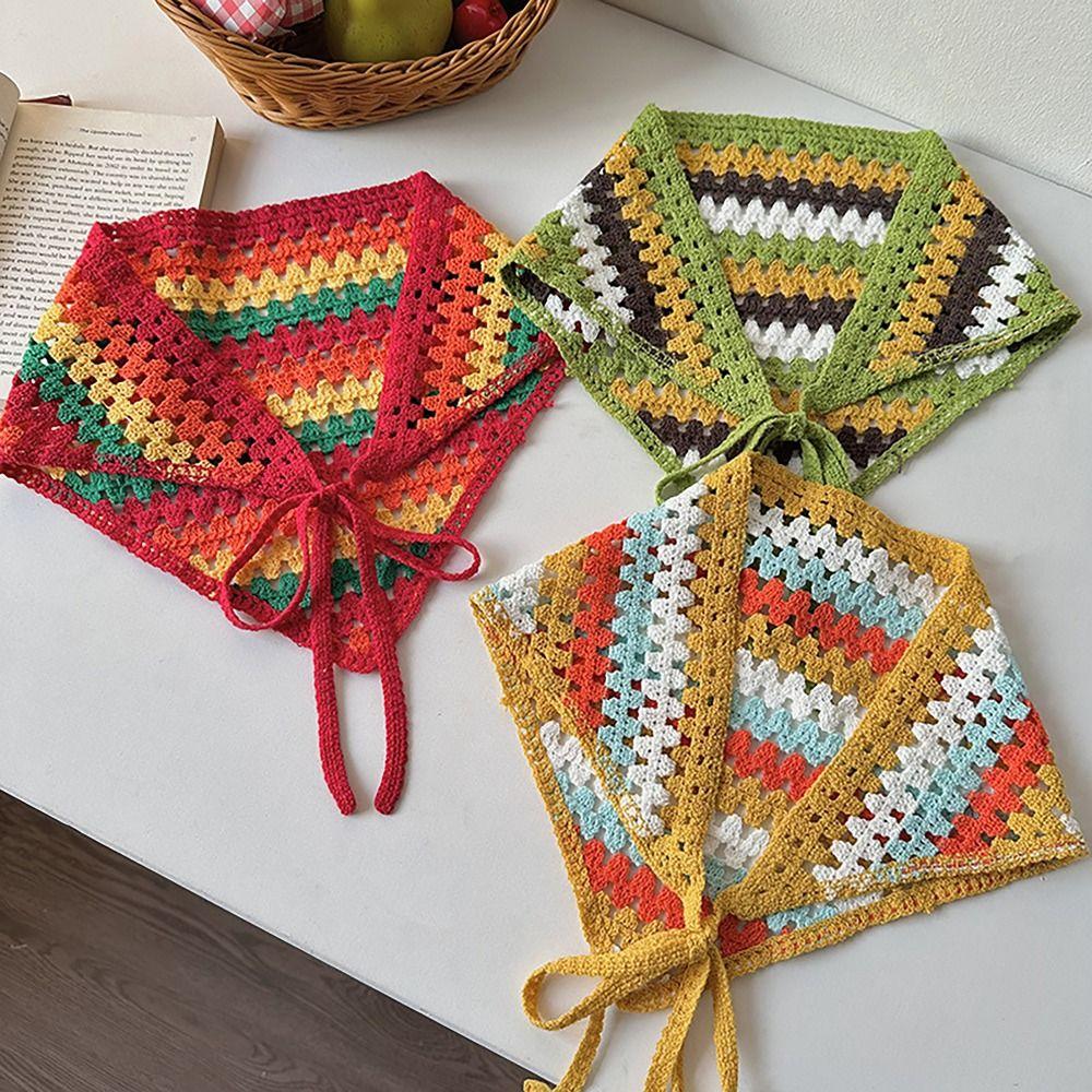 Süßes Französisches Pastorales Stil Dreieck Stirnband Gestrickt Handgefertigt Gehäkelt Kopftuch Hut Kleine Blume Stirnband Handtuch Frühling Sommer