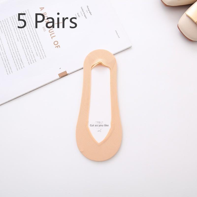 

5 пар женских летних универсальных невидимых ультратонких нескользящих носков с полосками, которые не спадают с лодки 5 Pairs оранжевый