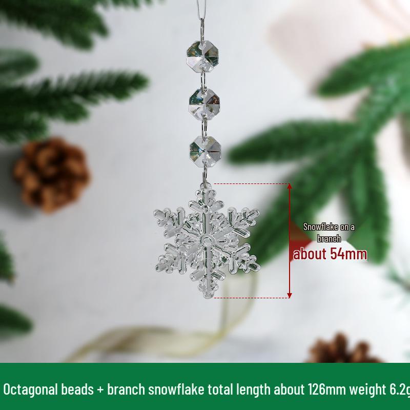 Transparent Acrylic Snowflake Ornament Set with Crystal Bead Strings for Christmas Tree Decoration