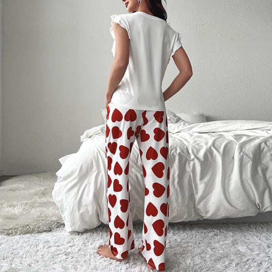 Damesatengpyjamassett Tanktopp med volangkant og bukser med vide ben