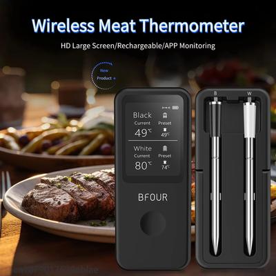 Kabelloses Fleischthermometer Digitale Bluetooth-Fühler mit HD-Display & APP-Fernüberwachung für Drehspießgrill BBQ Smoker Steak