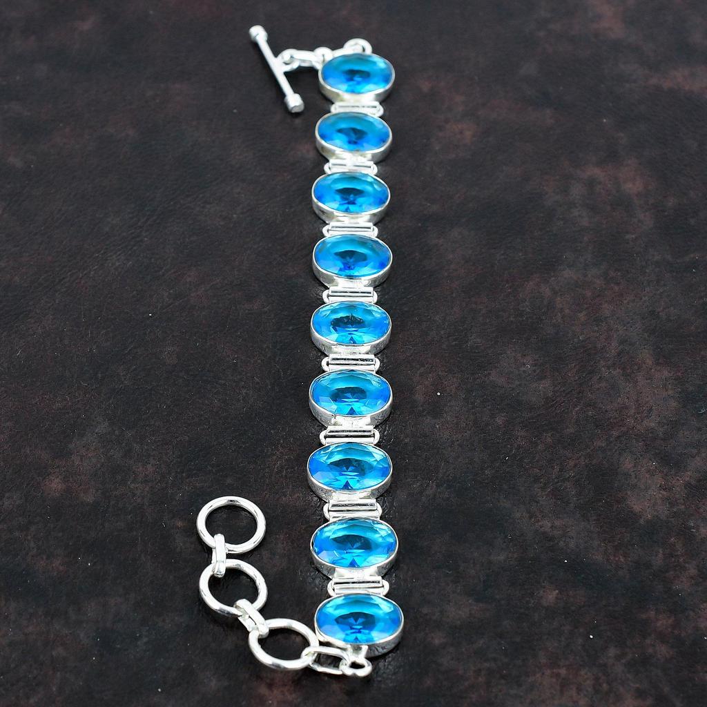 Faceted swiss blue topaz bracelet gemstone handmade bracelet 925 sterling silver bracelet adjustable chain bracelet unique jewelry for gifts