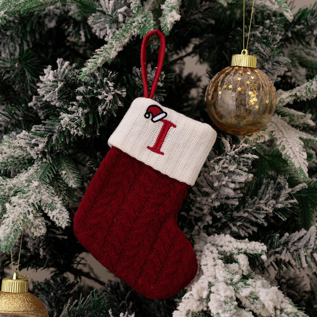Exquisite Red Knitted Christmas Stockings With Embroidered Letter Designs For Festive Decor