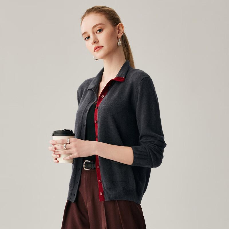 Zhaojun Women's 100% Cashmere Semi-High Collar Cardigan