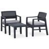 VidaXL Garden Lounge Set 3 Pcs with Cushions Plastic Grey