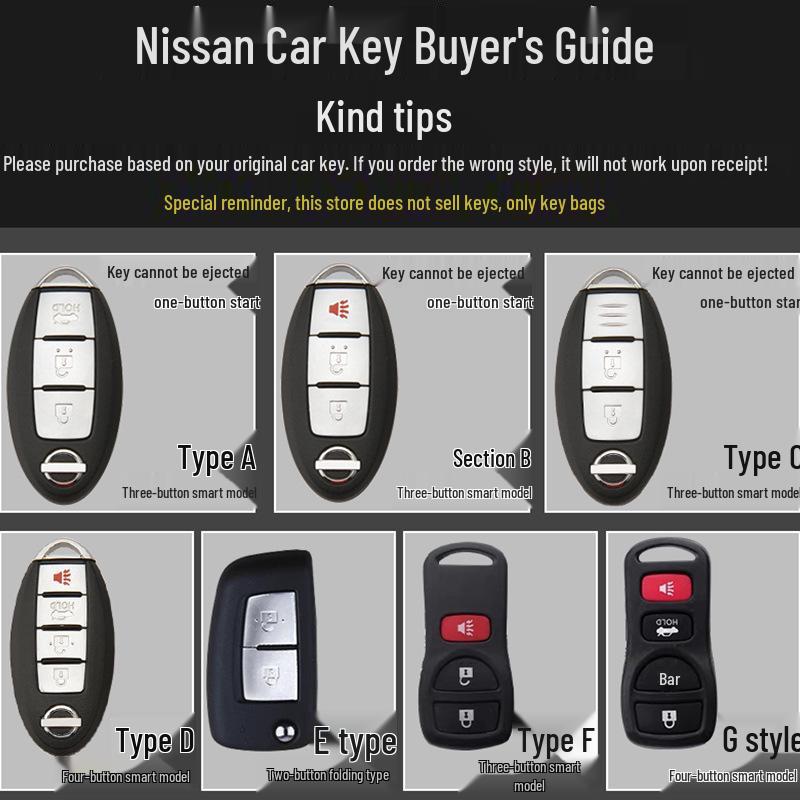 Kompatible Schlüsselhülle für Nissan Sylphy, Qashqai, Teana, Kicks, Tiida und Bluebird