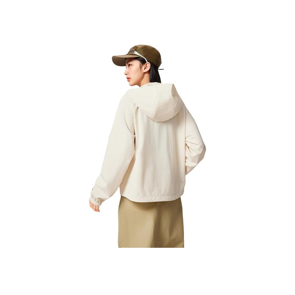 Li-Ning Comfortable Casual Minimalist Solid Color Sports Hooded Zipper Windbreaker Women Outerwear Eggshell-Gray AFDVE68-1