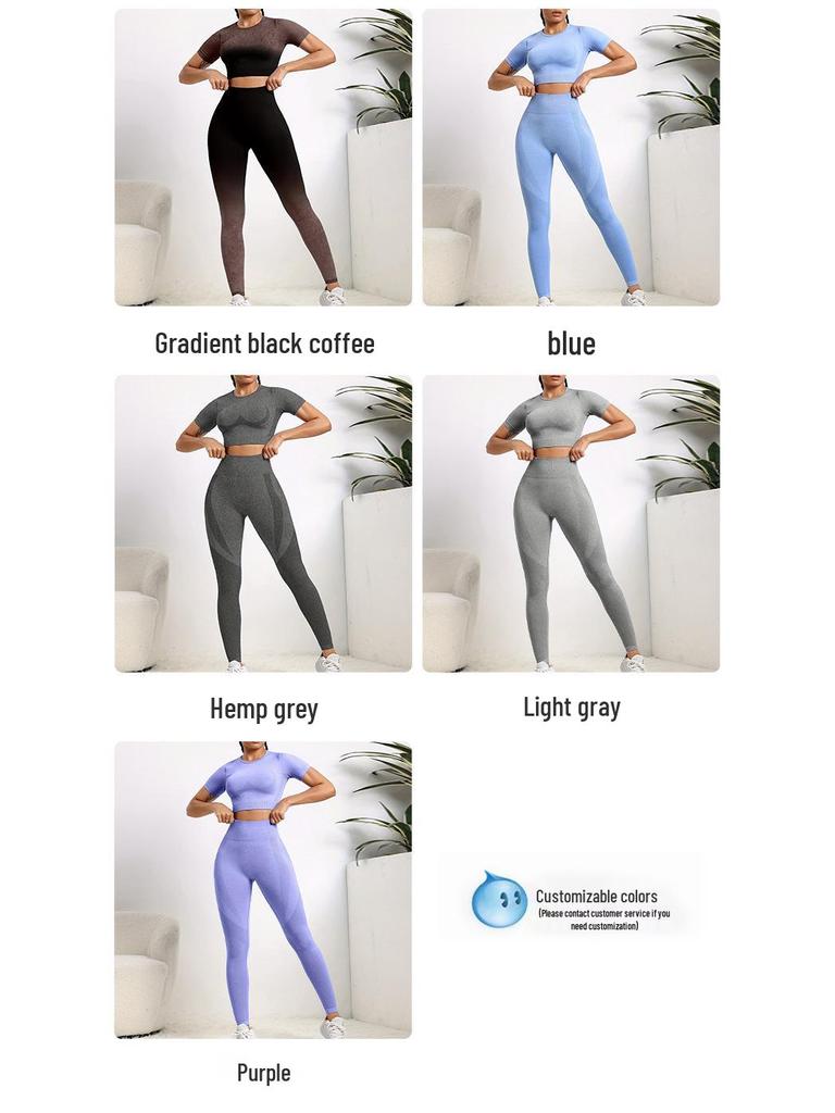 Zestaw do jogi bez szwu: Top z krótkim rękawem i legginsy podnoszące biodra dla kobiet